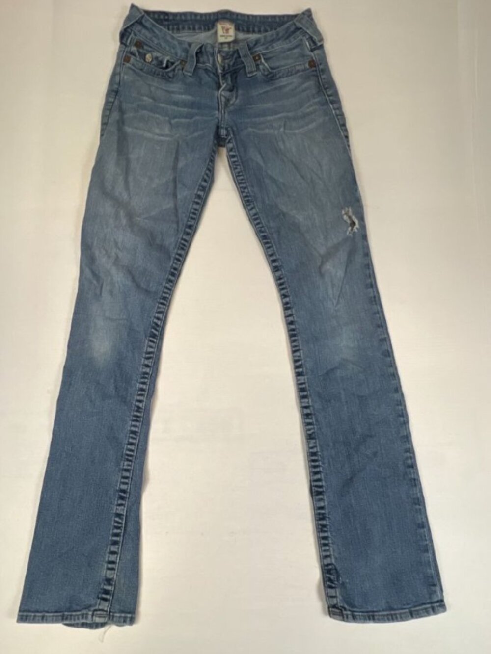 True Religion Women Size 29 Straight Leg Jeans Blue Made in USA Distressed